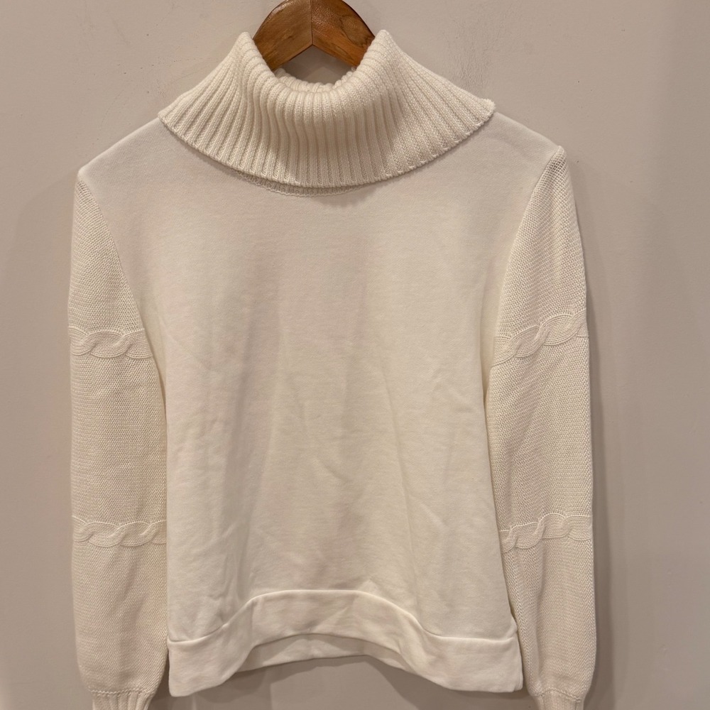 Splendid Collection Turtleneck Sweater Women S Ivory Cable Knit Mixed Media NWOT